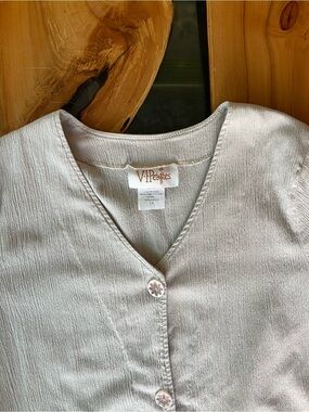 V.I Petites Linen Button-Up Top Made In Canada Vintage Size 14
